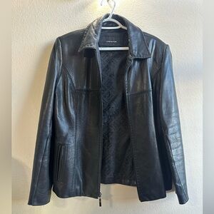 Woman’s Vintage Leather Jacket Large Black Zip-Up Lined 90s/Y2k Grunge